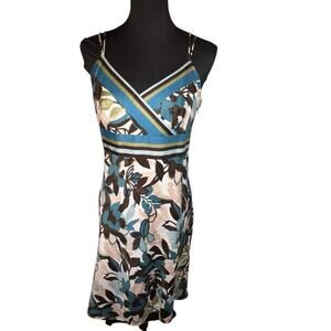 Ann Taylor Loft Womens Size 10P Empire Waist Floral Stripe Lined Faux Wrap Midi